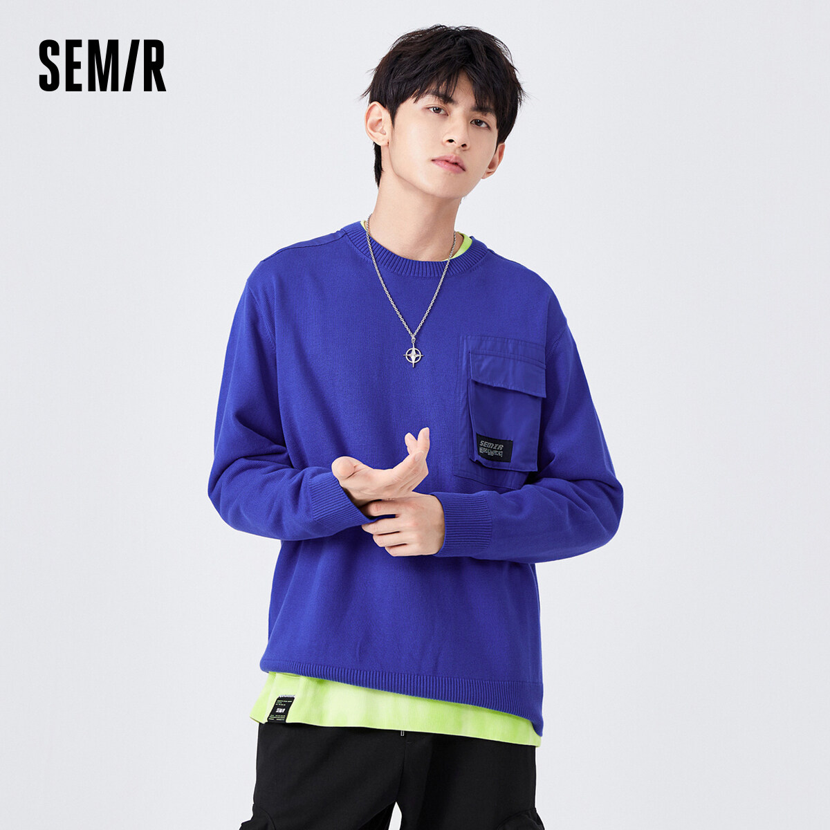 Semir Knitwear Men Fashion Fall Shoulder Korean Fan 2022 Spring New Oversize Men'S Round Neck Knitted Sweater