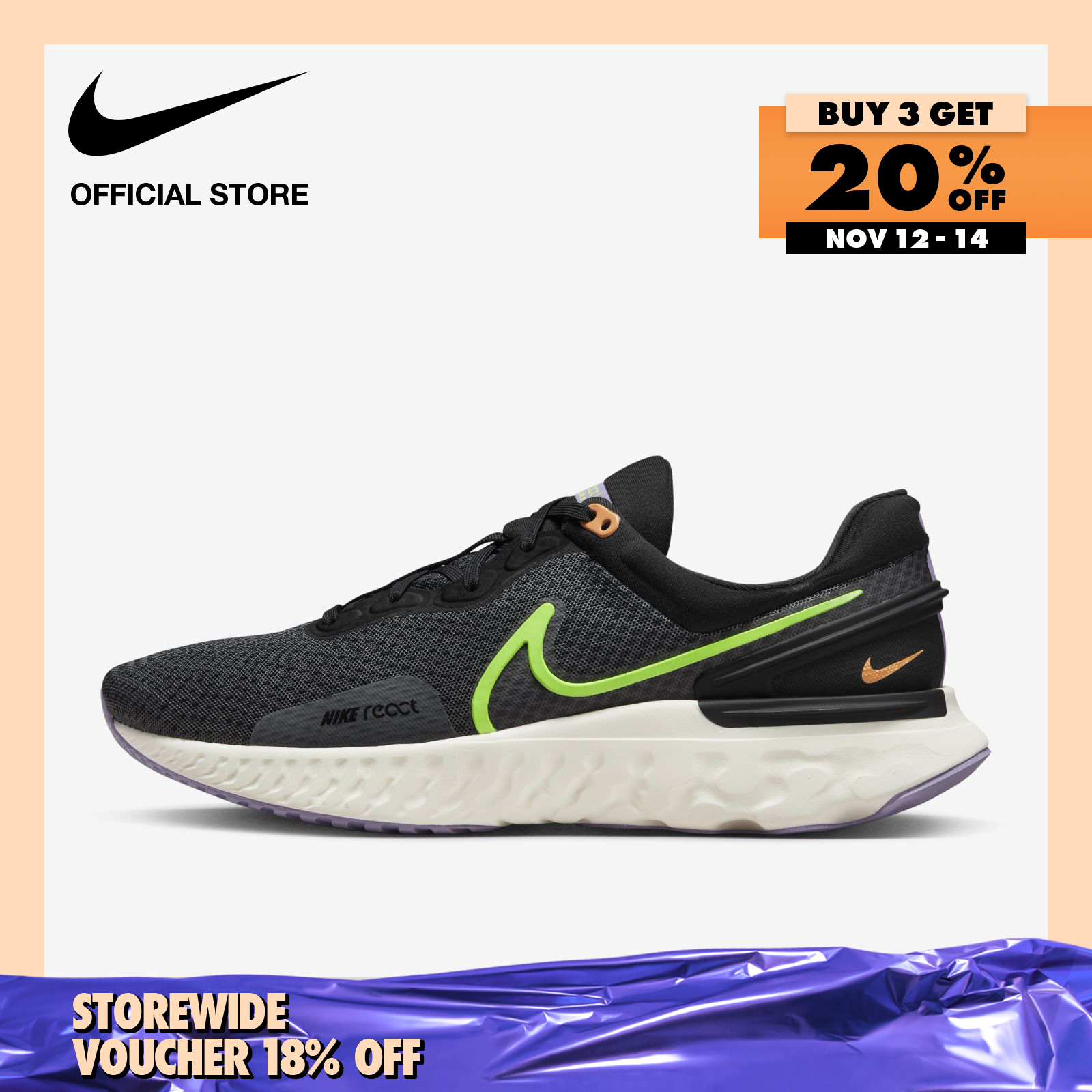 Nike Men's React Miler 3 Road Running Shoes - Anthracite