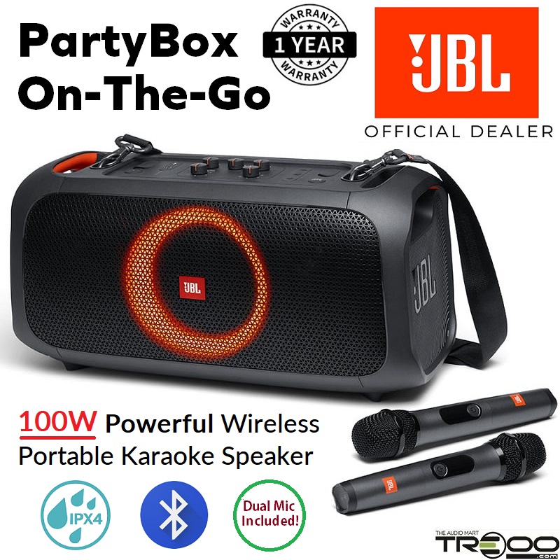 JBL PartyBox On-The-Go Wireless Bluetooth Karaoke Portable Speaker with Wireless Handheld Microphones