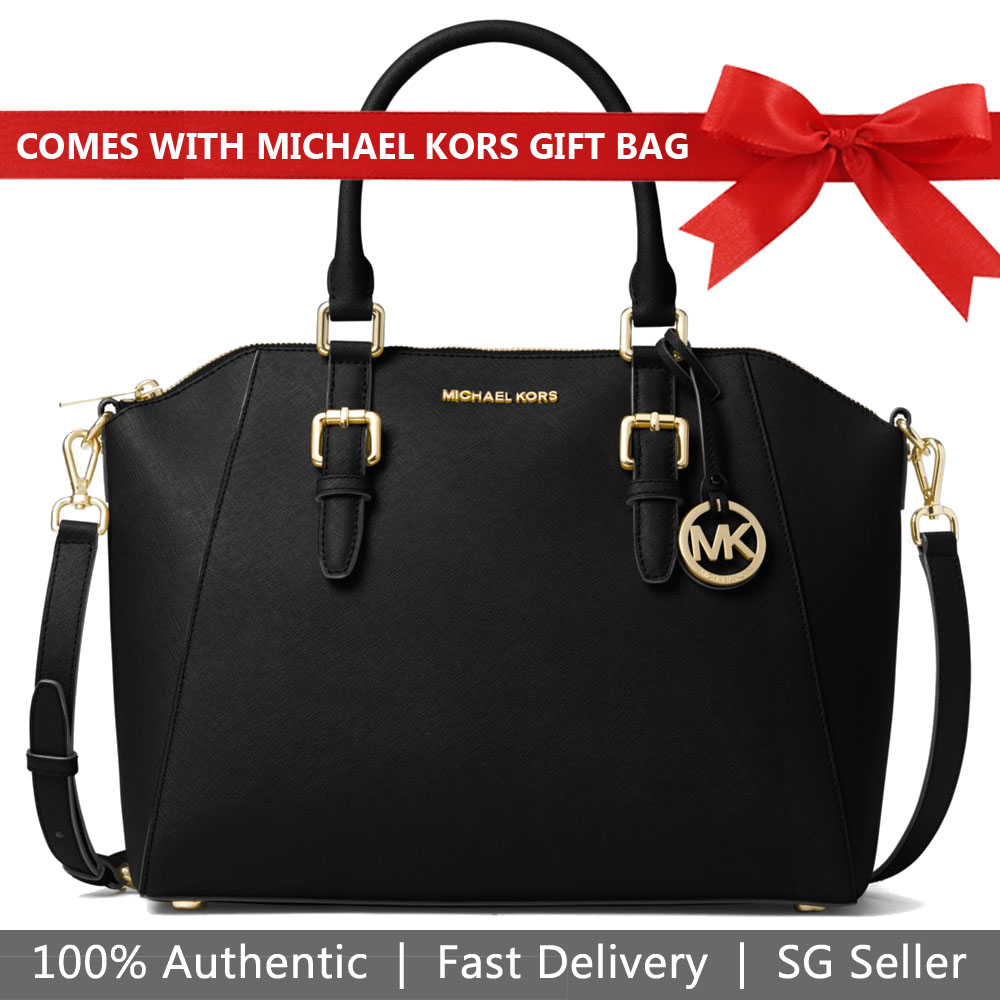 Michael Kors Handbag With Gift Paper Bag Crossbody Bag Ciara Large Top Zip Satchel Black # 35H5GC6S3L