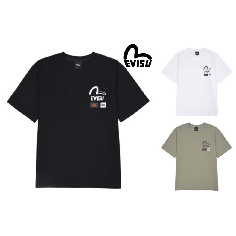 [EVISU KOREA] 100％ Authentic Unisex Labels Print loose fit Short-sleeve T-shirt