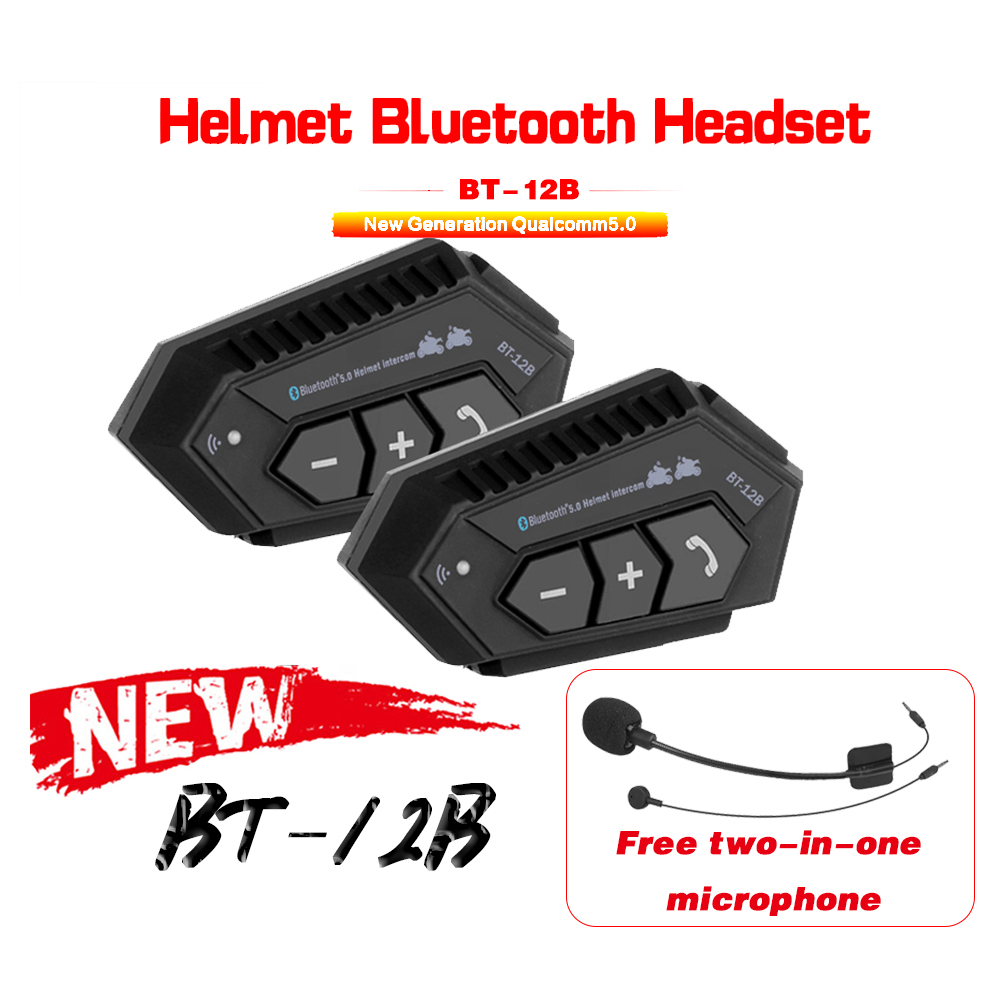 Motorcycle Helmet Bluetooth 5.0+CSR Intercom Headset Long Standby Time Helmet Headphone Wireless Handsfree Mic Communication Kit for Riding Full Half Face Helmet