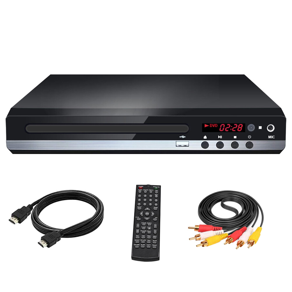 Karaoke For TV Remote Control Metal Home Portable Multi Format USB HDMI With Cable MIC Input VCD Easy Install DVD Player