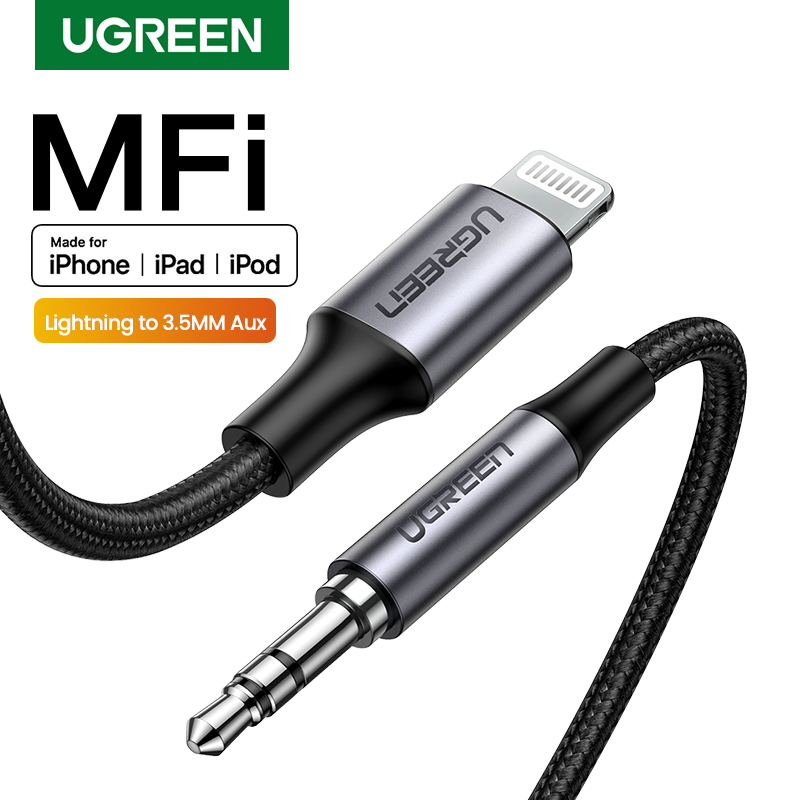 UGREEN MFI 1 Meter Aux Cable, Apple MFi Certified Aux Cable for in Car Nylon Braided Aux to Lightning Cable iPhone iPad Lightning to 3.5mm Headphone Adapter Compatible with iPhone 13 pro max iPhone SE