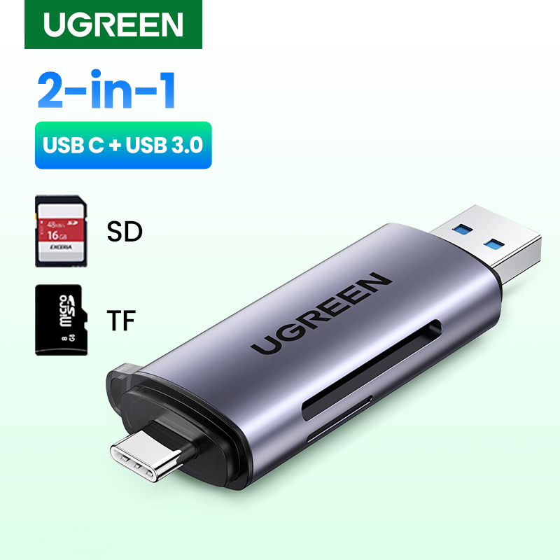 UGREEN 2 in 1 Card Reader USB 3.0 for SASMUNG S20+/S10+/S9/Note 10/Huawei P40/Dell/Lenovo/ThinkPad USB 3.0 SD TF OTG Type C Smart Memory Card Adapter for Laptop USB 3.0 Cardreader SD Card Reader Read 