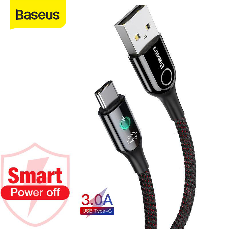 Baseus 3A Smart Charging and Data Transfer USB Type-C Cable Quick Charge 3.0 USB C Cable Intelligent Power Off LED USB Cable For Samsung S10 S09 XiaoMi Type-C Devices Phone  Cable