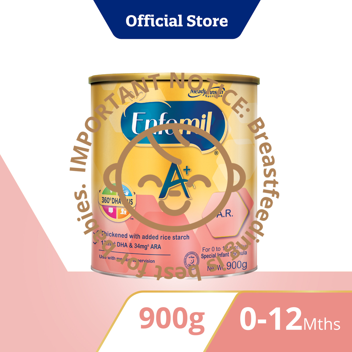 Enfamil A+ Stage 1 A.R. Infant Formula Baby Milk Powder 360DHA+ (0-12M) 900g
