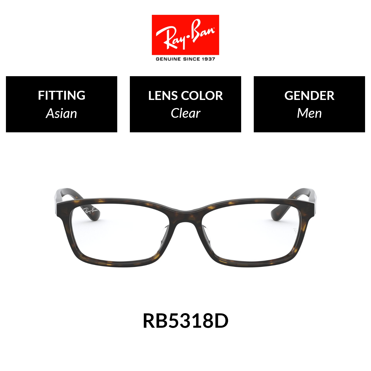 Ray-Ban RECTANGLE  RX5318D 2012  Men Asian Fitting   Eyeglasses  Size 55mm