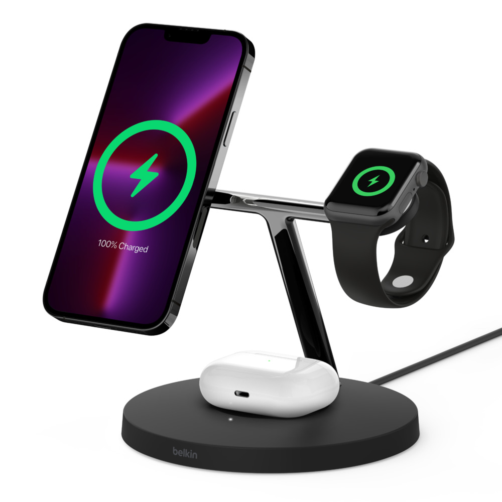 BELKIN BOOST 15W CHARGE PRO 3-IN-1 WIRELESS CHARGER STAND WITH M SAFE BLACK