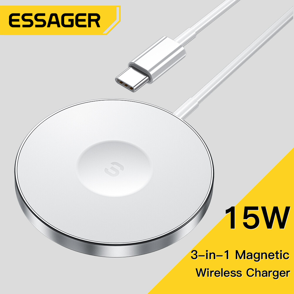 Essager 15W 3-in-1 Magnetic Suction Wireless Charger for iP Phone Earphone Watch Tablet