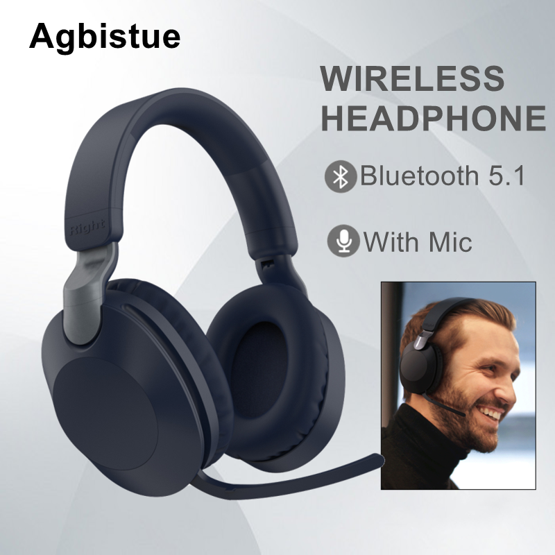 Agbistue Wireless Bluetooth Headphone Folding Gaming Headset With Microphone Call Noise Reduction Earphone For PC Mobile Phone