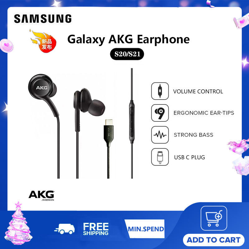 Original Samsung AKG Earphone Galaxy S22 USB C Braided Wired In-Ear Earphones | Type C Headphones | 3-Button With Mic Volume Control | For S20 21 S22 Ultra Note 20 10 9 Plus A91 A90[1 Year Warranty]