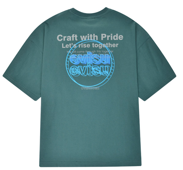 [EVISU KOREA] Overfit Backboard Reflective Printing English Lettering Short-sleeve T-shirt Casual Men Women Tee Couple Tops  Cotton Street Style Korean Style