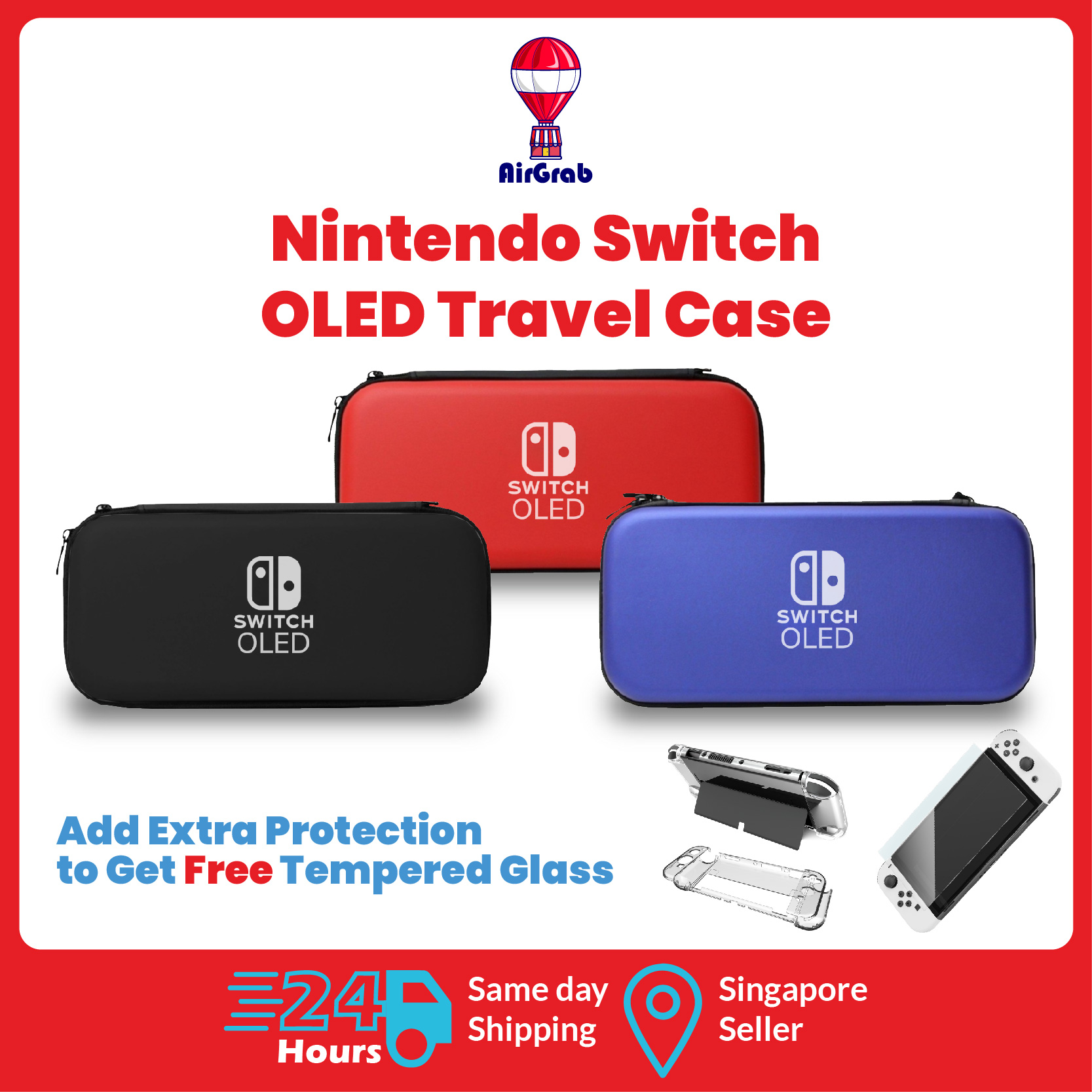 Nintendo Switch OLED Travel Pouch Hard Case Casing Ultra Hard, Maximum Protection, Memory Card Storage, High Quality Zipper, Big Space fit All [SG Seller]