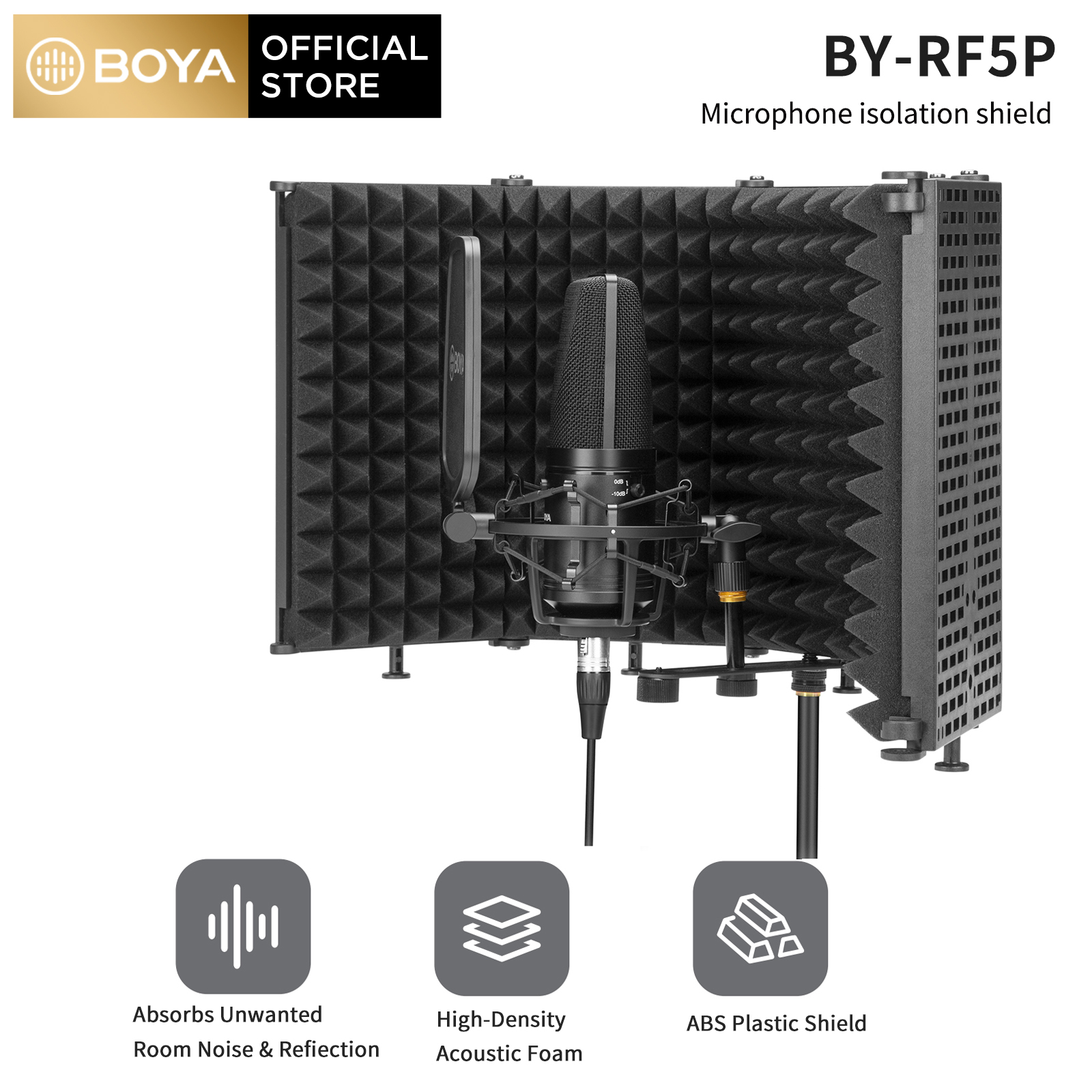 BOYA BY-RF5P Microphone Sound Absorbing Shield Broadcast Mic Adjustable Angle Foldable Isolation Shield Noise Reduction Wind Screen