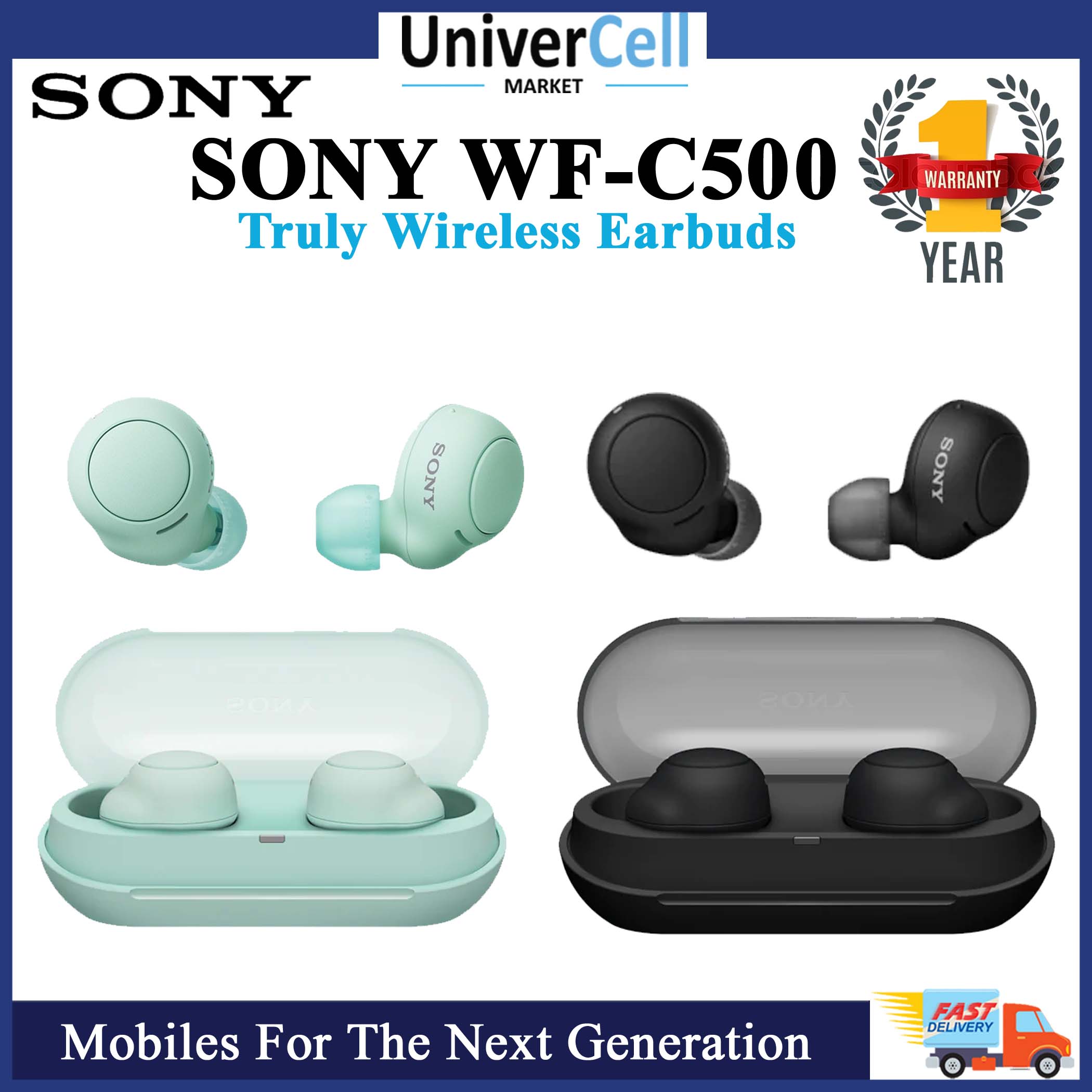 Sony WF-C500 True Wireless Earbuds | In-Ear Bluetooth Earbuds Headphone With Mic | One Year Official Warranty