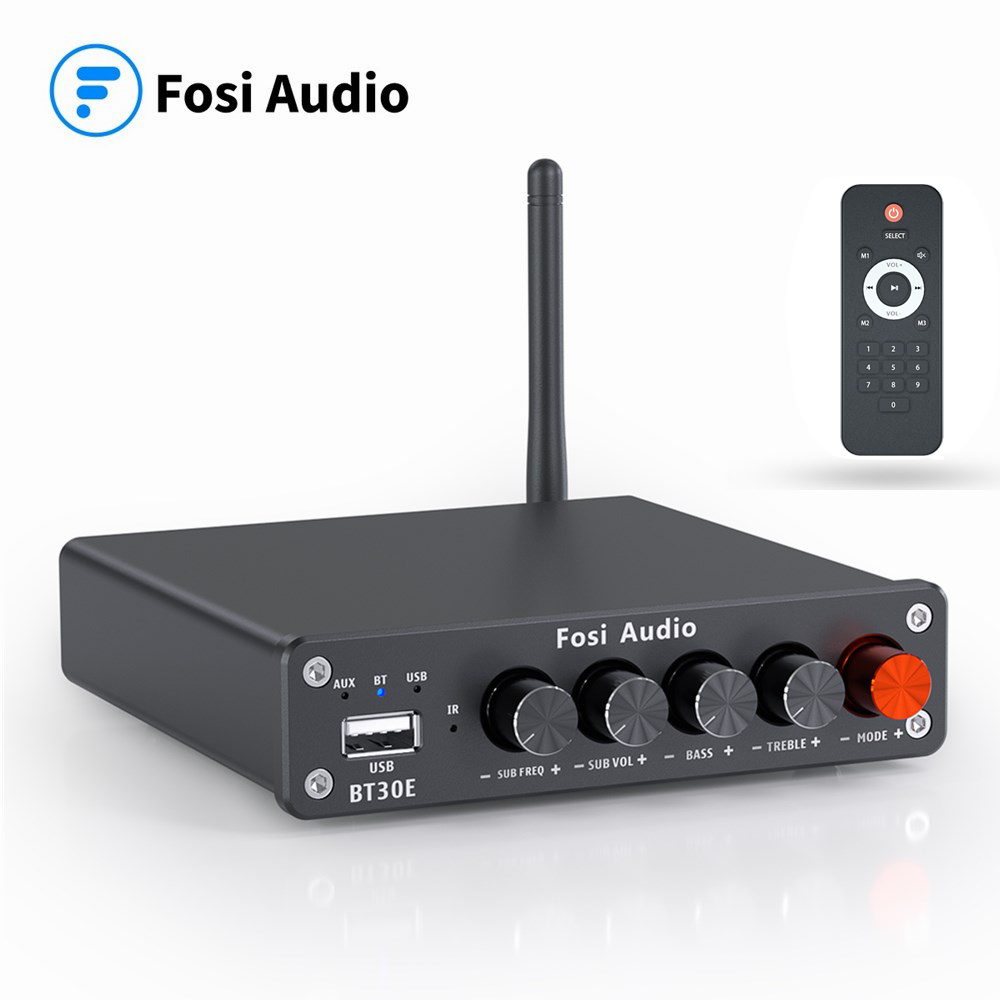 Fosi Audio  Bluetooth 5.0 Sound Power Amplifier 2.1 Channel Integrated Amp & U-Disk Player Home Audio Subwoofer 100W BT30E With 24V Power Supply