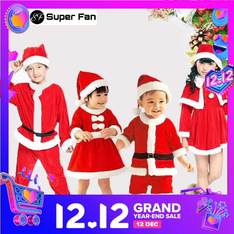 （Super Fan) Little Girls and Boys Christmas Dress Santa Claus Cosplay Costume Sizel (Red) 70 To160