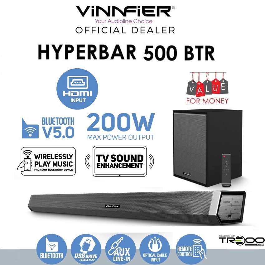 Vinnfier Hyperbar 500 BTR Wireless Soundbar with Subwoofer