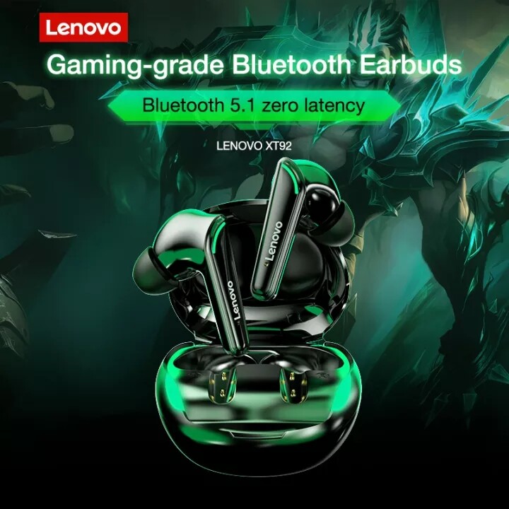 100% Original Lenovo XT92 TWS Gaming Bluetooth Earphone Bluetooth 5.1 Low Latency Wireless Headset with Mic 3D Stereo Bass True Wireless Gamer Earbuds