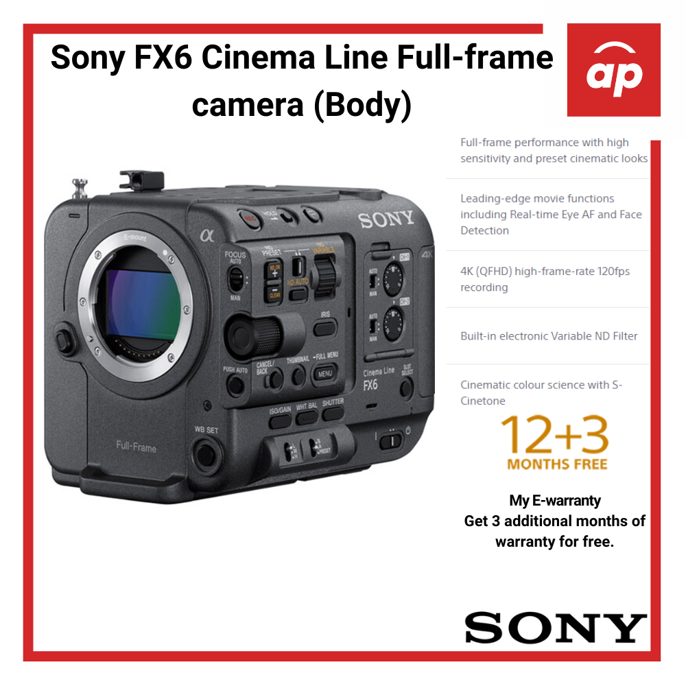Sony FX6 Cinema Line Full-frame camera (Body) - [Local 12 + 3 months Warranty]