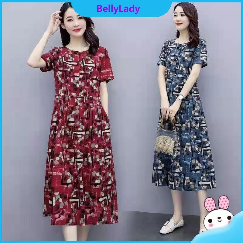 Women Summer Short Sleeves Dress Classic Polka Dot Printing Loose Large Size Dress