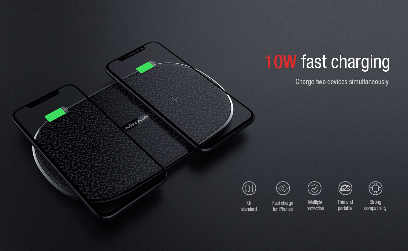 Nillkin 10W Qi Dual Shadow Fast Charging Wireless Charging Pad for iPhone 11 Pro / 11 / 11 Pro Max Huawei Mate 20 Pro P30 Pro Xiaomi Mi 9 Iphone Samsung