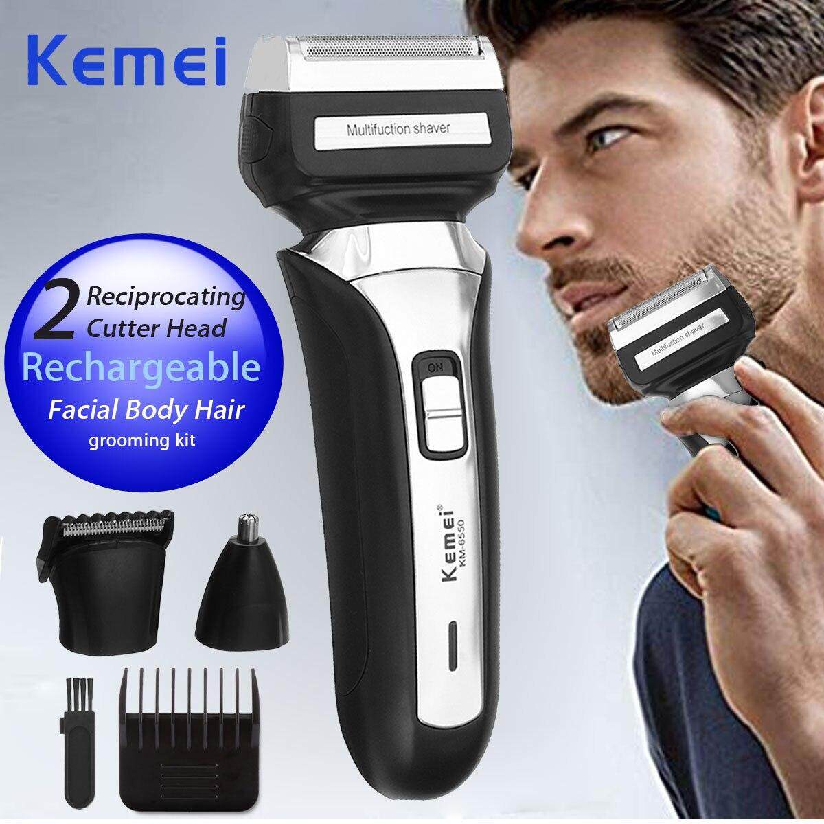 KEMEI KM-6550 Original 3 in 1 Electric Razor Floating Wireless Rechargeable Beard Shaver Nose Hair Trimmer Ear Clipper for Men