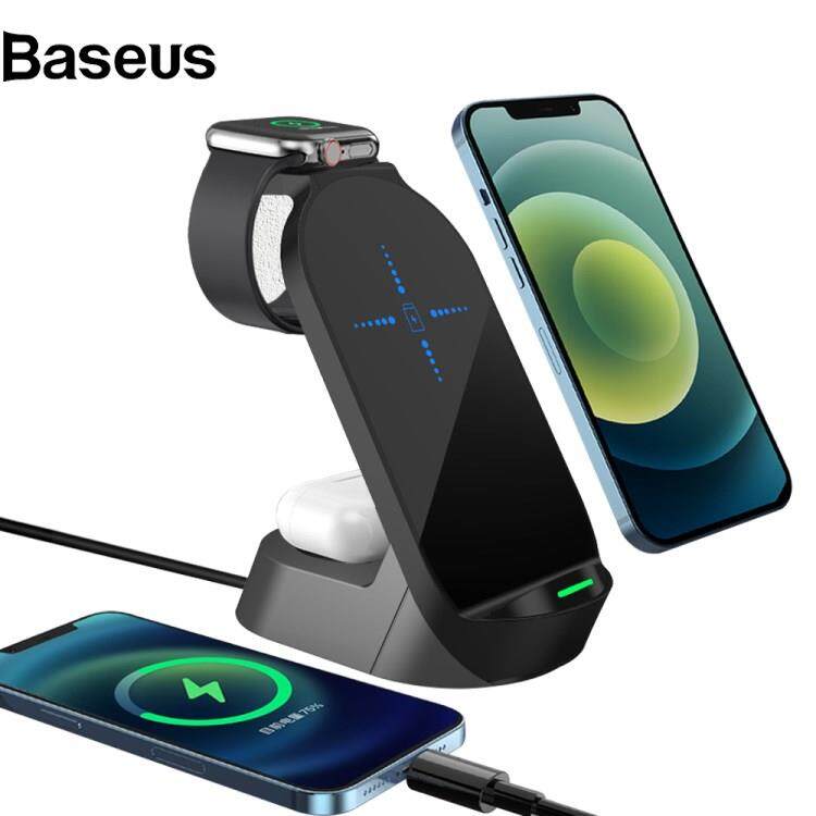 Baseus H30 3-in-1 15W Wireless Charger Stand Desktop Qi Wireless Charging Dock for iWatch AirPods Mobile Phones