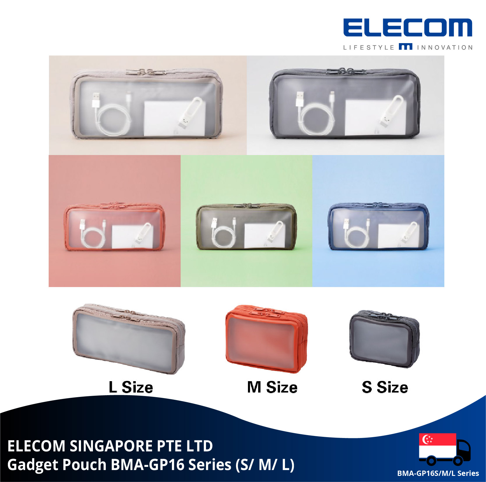 ELECOM Gadget Pouch/ Multi-Purpose Pouch/ Storage Bag/ Transparent Pouch (S/ M/ L Size)  BMA-GP16 Series