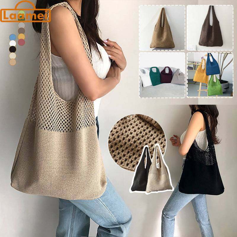 【New Arrival】laamei Women Casual Hollow Woven Shoulder Bag Knitted Handbags Large Capacity Summer Beach Bag Purse Daffel bag