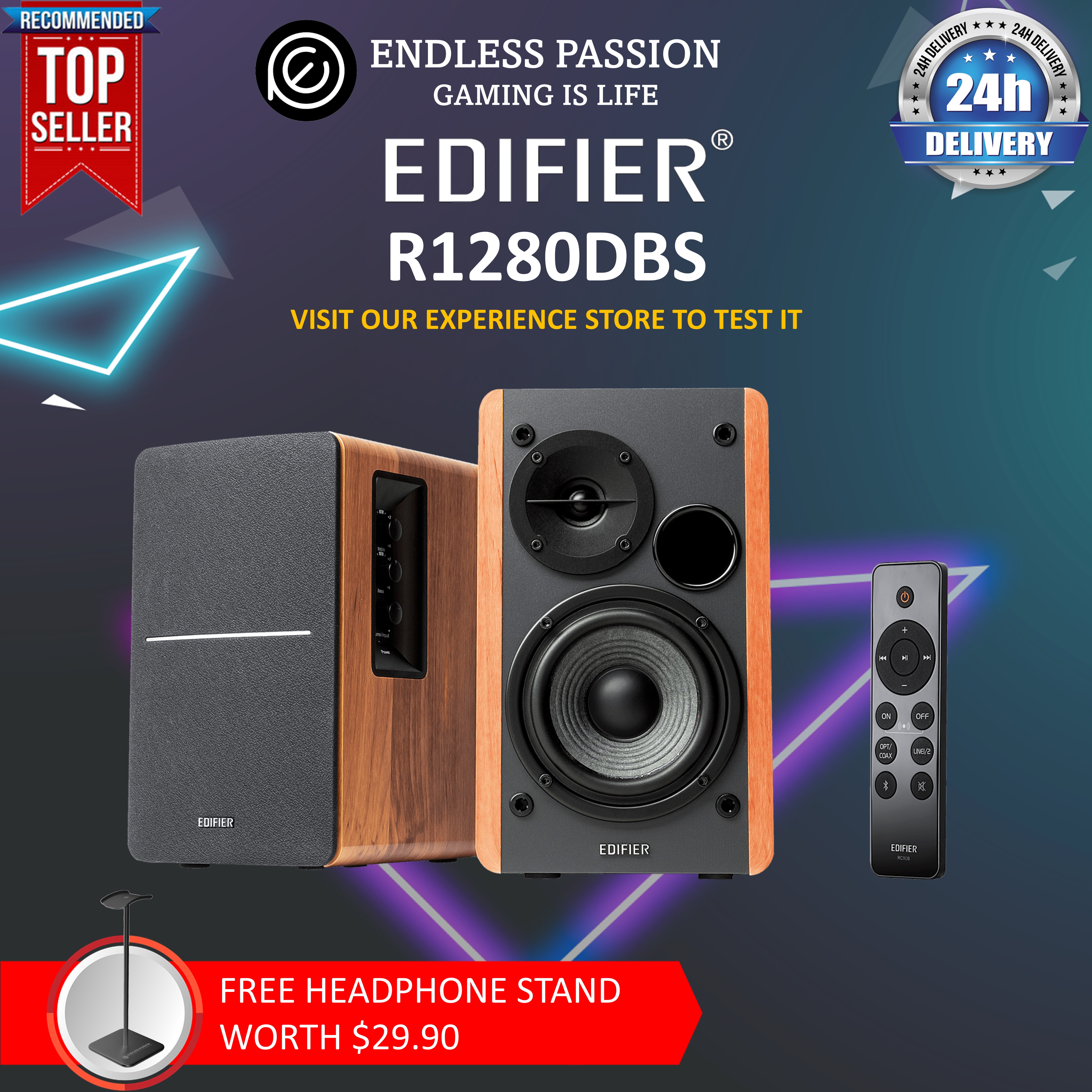 Edifier R1280DBS Active Bluetooth Bookshelf Speakers - Optical Input - 2.0 Wireless Studio Monitor Speaker - 42W RMS with Subwoofer Line Out