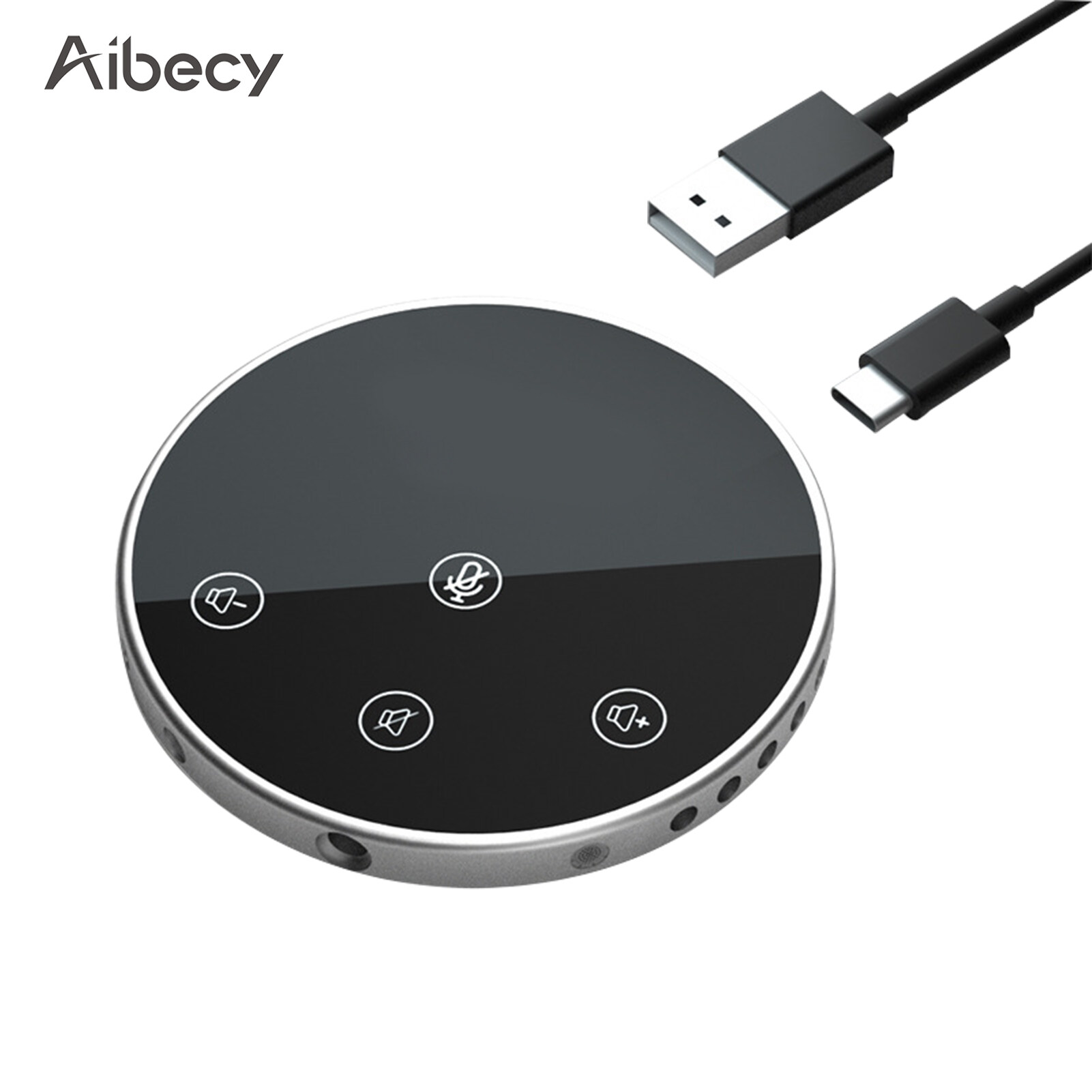 Aibecy Desktop USB Conference Speakerphone Microphone 360° Omnidirectional Condenser Plug & Play PC Computer Mic with Speaker Touch-Sensor Buttons Mute/Volume Function
