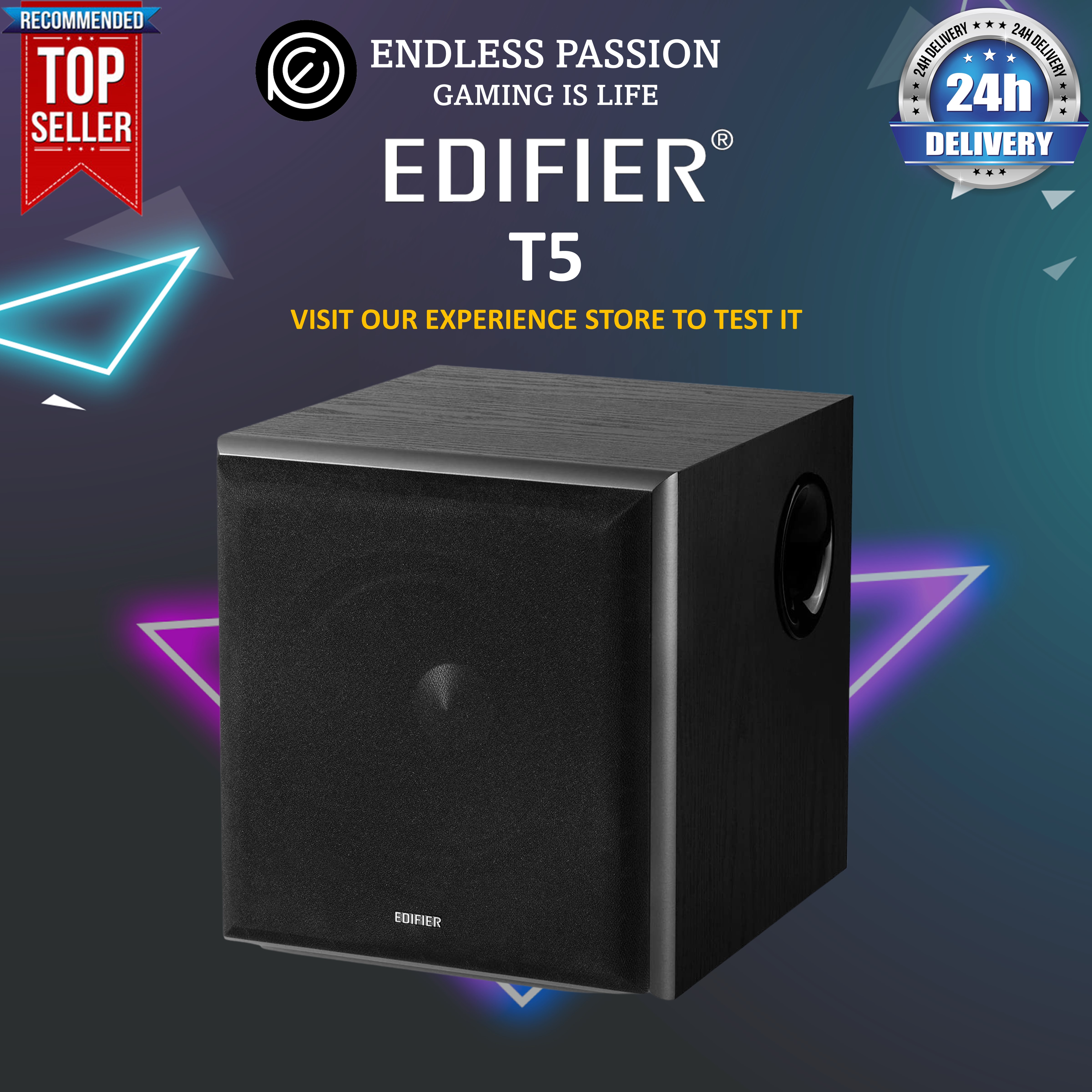 Edifier T5 Powered Subwoofer - 70w RMS Active Woofer with 8 inch Driver and Low Pass Filter