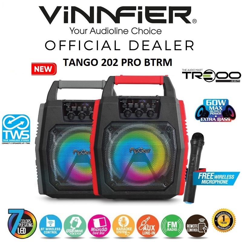 Vinnfier FlipGear Tango 202 PRO BTRM Wireless Bluetooth Portable Speaker with Wireless Handheld Microphone
