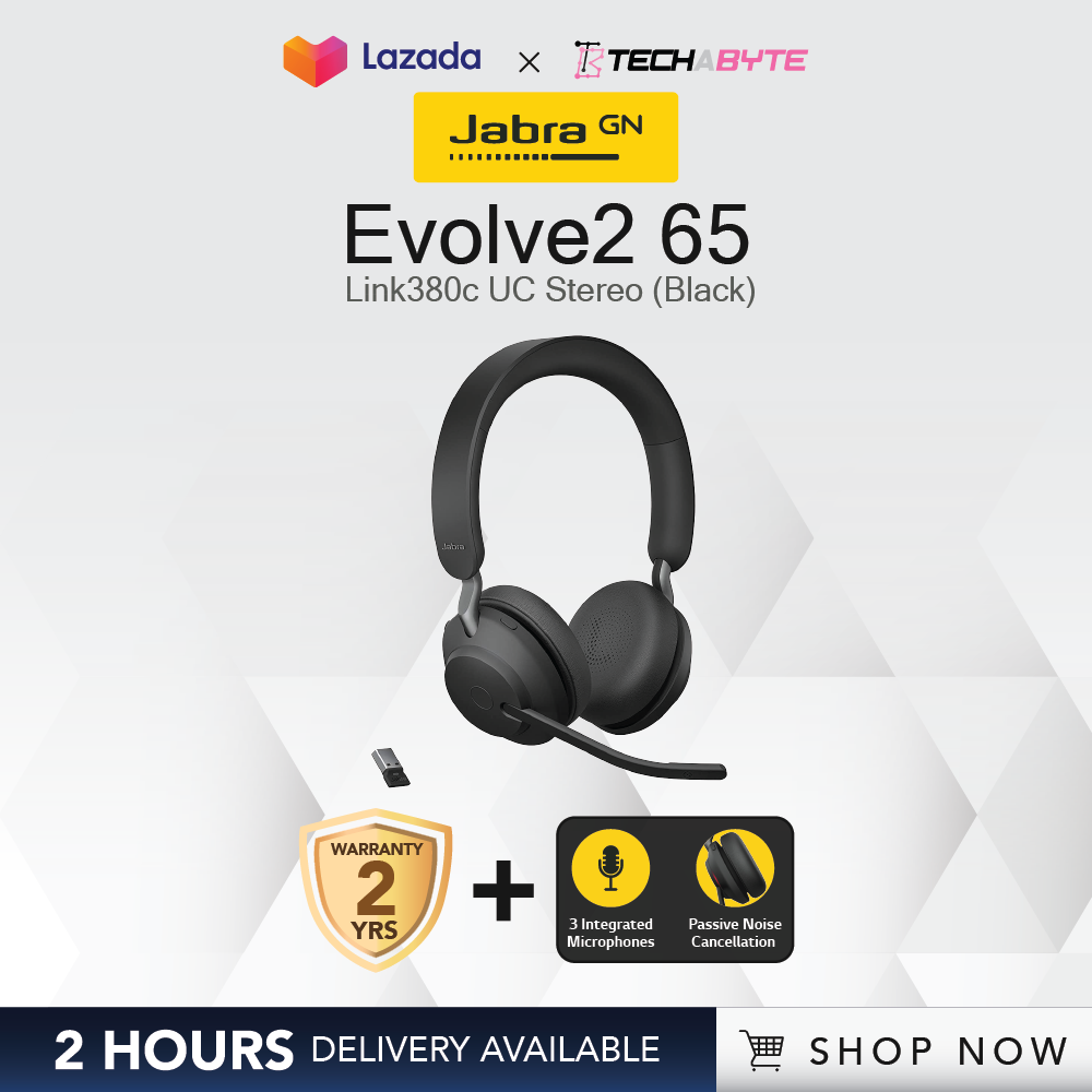 Jabra Evolve2 65 Link380c UC Stereo On Ear Headphone With Mic -Black (2 HOURS DELIVERY AVAILABLE)