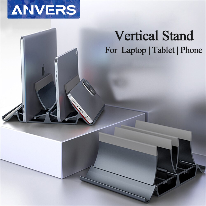 Anvers 2 Slot Vertical Laptop Stand Adjustable for Phone Tablet Laptop MacBook Pro Air, iPad, HP, Lenovo, Dell, Up to 15.6 Inch Phone Stand Computer Stand