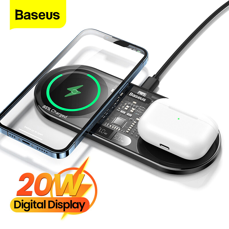 Baseus 20W 2 in 1 Wireless Charger Fast Charging For iPhone 14 13 Pro Max 12 AirpodsInduction Samsung Xiaomi Desktop Charging Pad