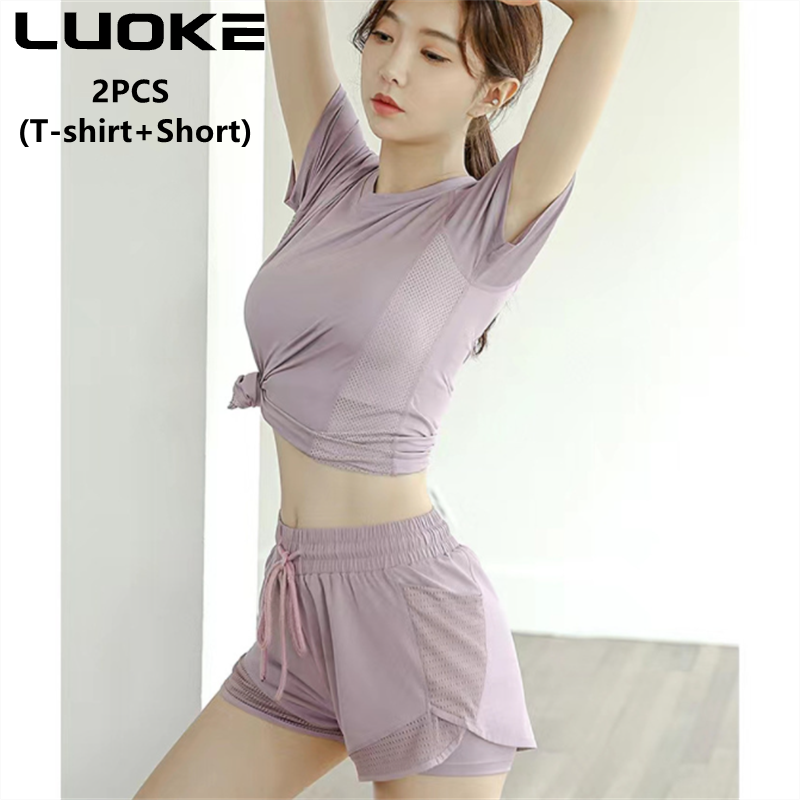 LUOKE Yoga Pants for Women Plus Size with Pockets Yoga Suit for Women Elastic Fitness Sport Short Pants Women Wear Running Shorts Pants Quick Dry High Elasticity Double Layer