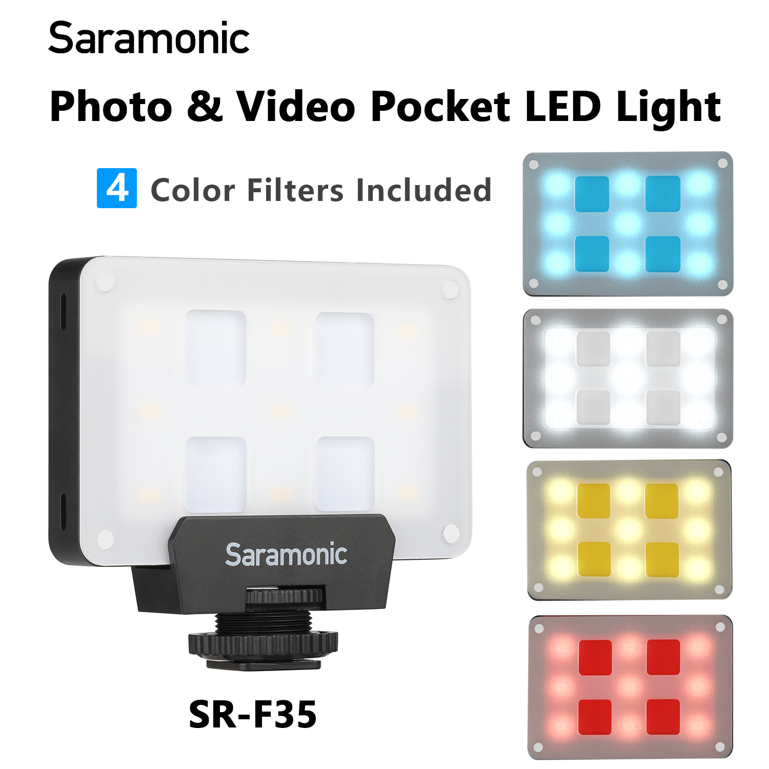 Saramonic SR-F35 9 LEDs 9.5H Photo&Video Pocket LED Light for Photography Video Shooting Podcasting Youtube Live Streaming Blog High Brightness With Four Color Long Battery Life