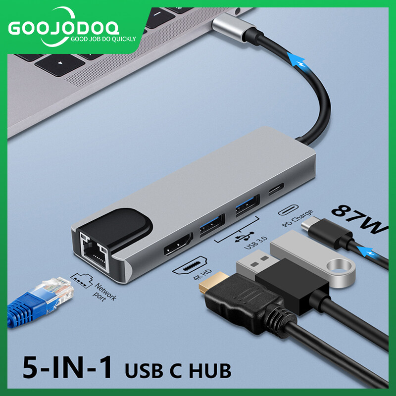 GOOJODOQ USB C Hub to HDMI Gigabit Ethernet Rj45 Lan Adapter for Macbook Pro Air 13 15 iPad Thunderbolt 3 Type c Hub USB C Dock PD Charge