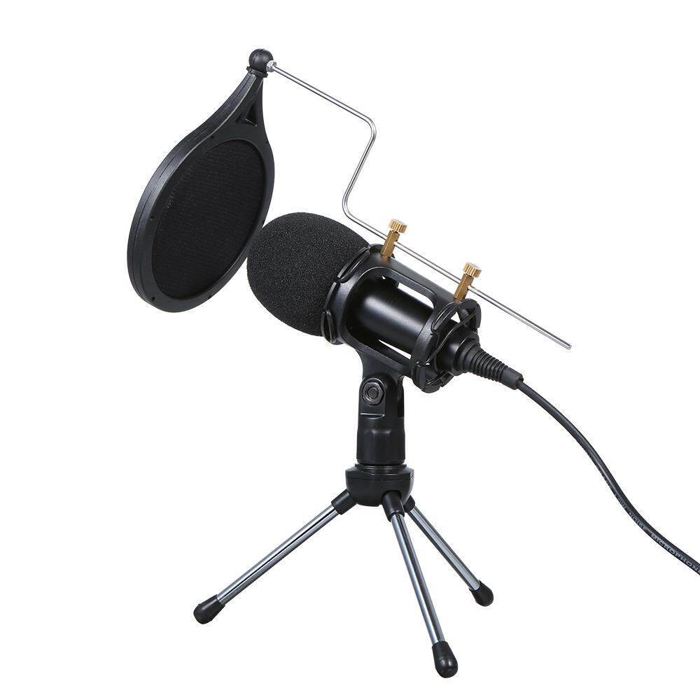 Wired Condenser Microphone Audio 3.5mm Studio Mic Vocal Recording KTV Karaoke Mic with Stand for PC Phone