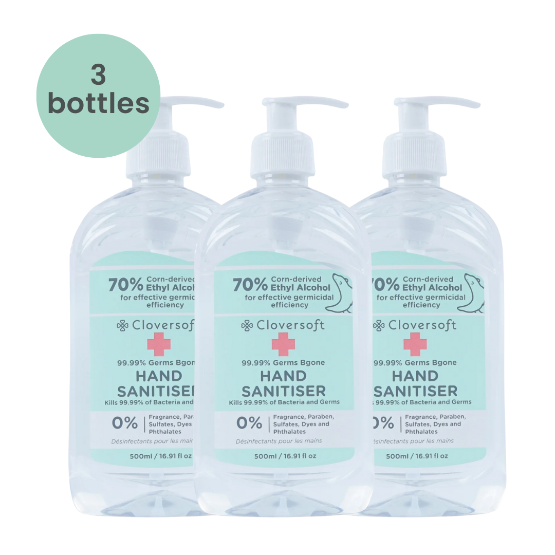 Cloversoft Plant-Based Hand Sanitizer 500ml 99.99% Germs Bgone Gel-based Eco-friendly Corn Derived Alcohol Gentle Refill, Special Promo Carton Deal