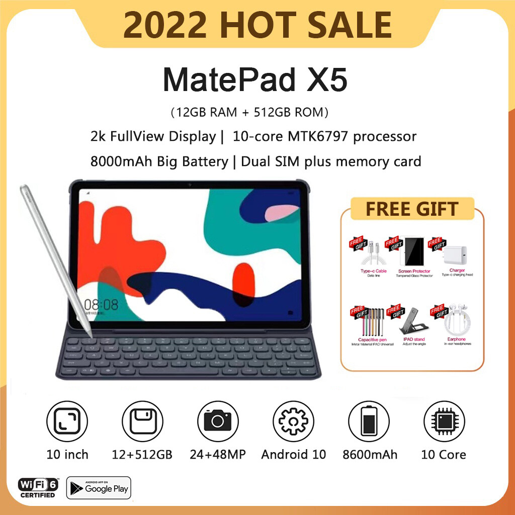 [Free Shipping]Xiaome 2022 New Tablet X5 Pro 10.1 Inch Android 10.0 12GB RAM 512GB ROM 8000mAh Battery 2560*1600 FHD 4G LTE 5G Network Phone Tab Bluetooth 5.0 Android Tablet Original