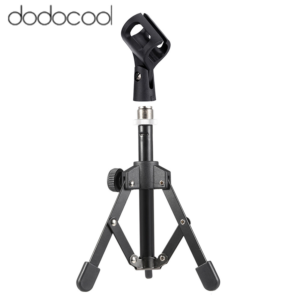 dodocool MS-12 Mini Foldable Adjustable Desktop Tripod Microphone Stand with MC3 Mic Clip Holder Bracket for Meeting Lectures Podcasts