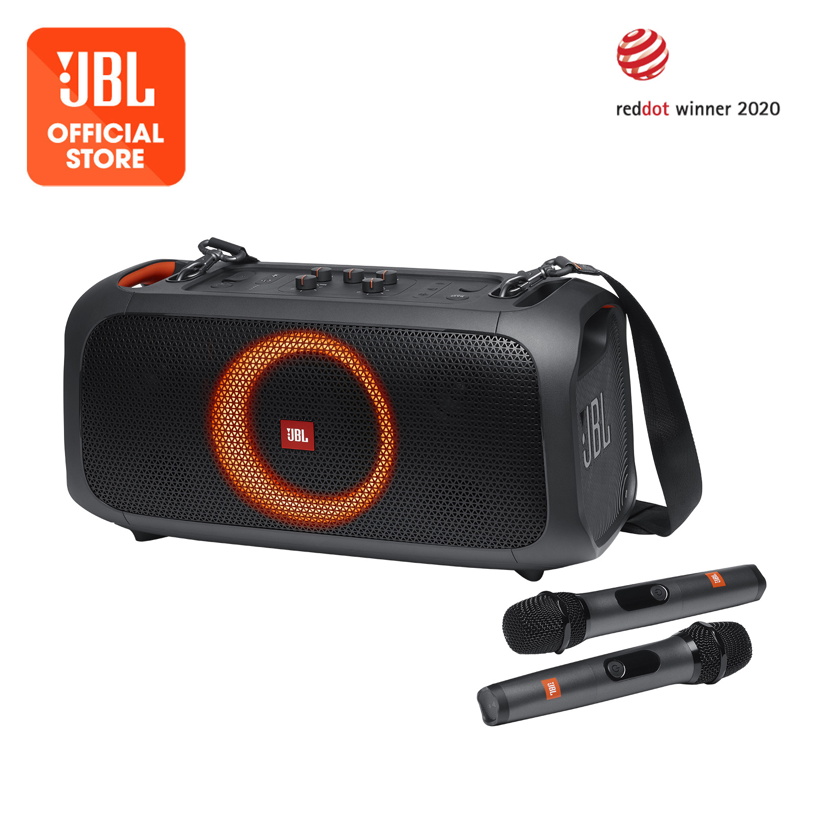 JBL PartyBox On-The-Go Portable party speaker with built-in lights and wireless mic