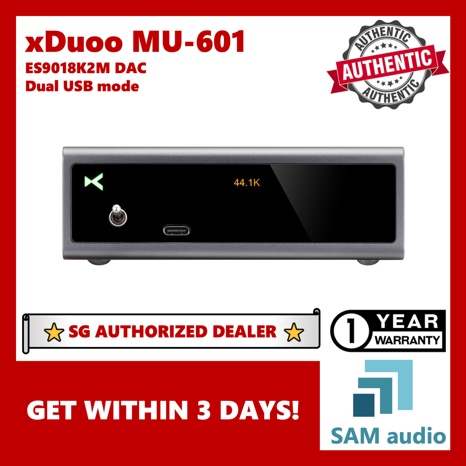 [?SG] Xduoo MU-601, ES9018K2M DAC, Hi Res PCM384kHz DSD256, Hifi Audio