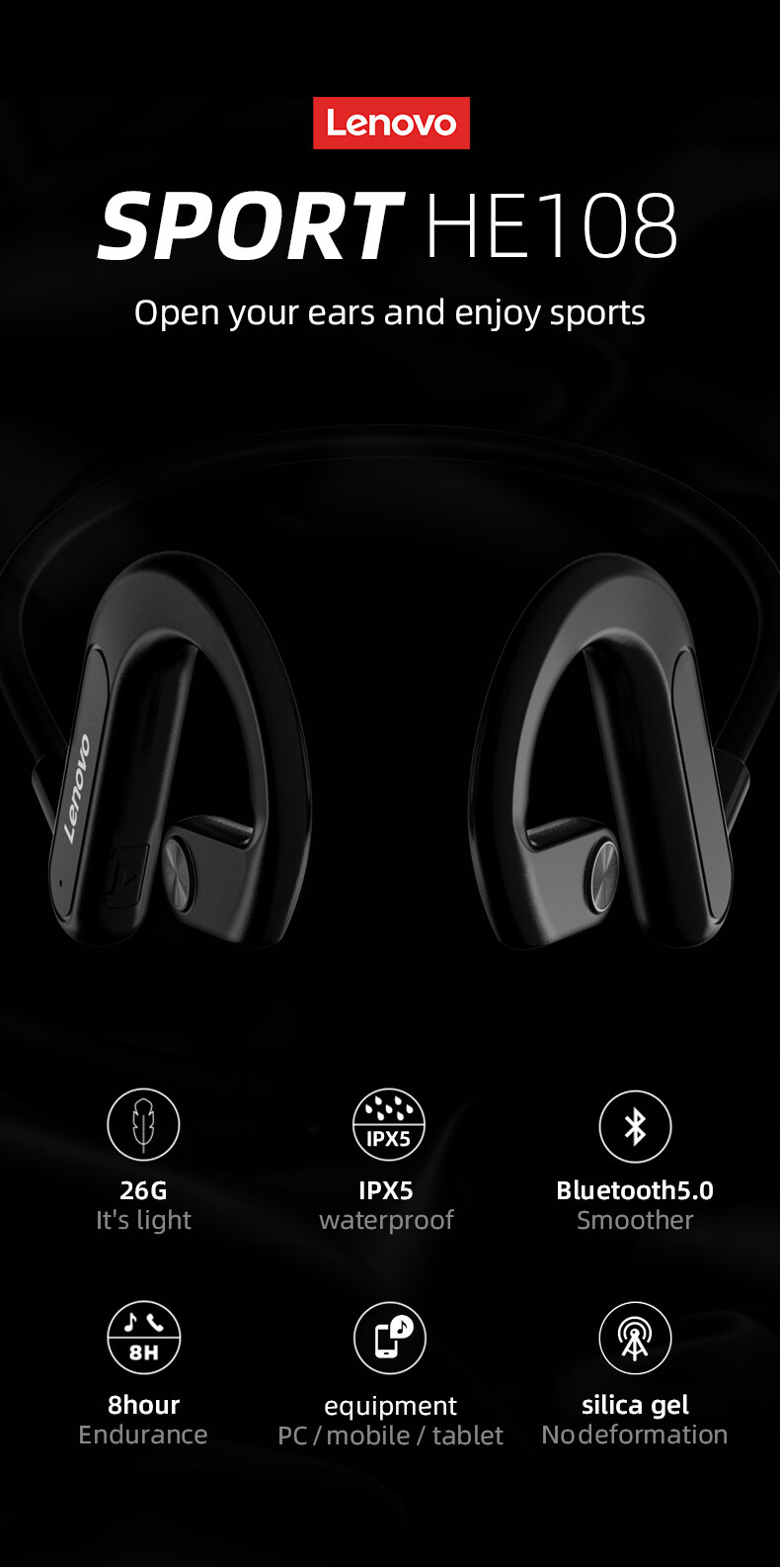 Lenovo X3 Pro Wireless Earphone Bone Conduction Bluetooth Headphones Not In-ear IPX5 Waterproof Headset With Mic For Sports Run