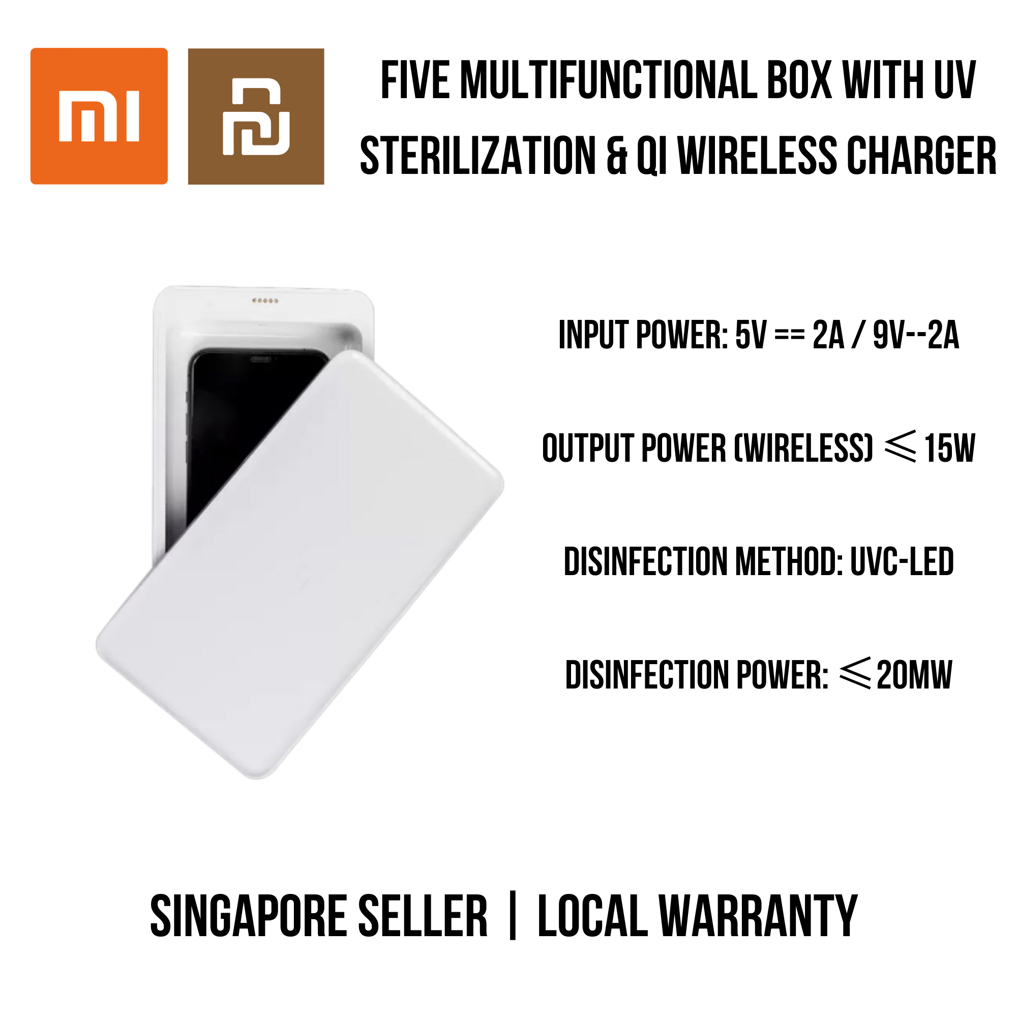 FIVE Multifunctional Disinfection Box & Qi Wireless Charger by Xiaomi Youpin - Supports 10W Wireless Charging