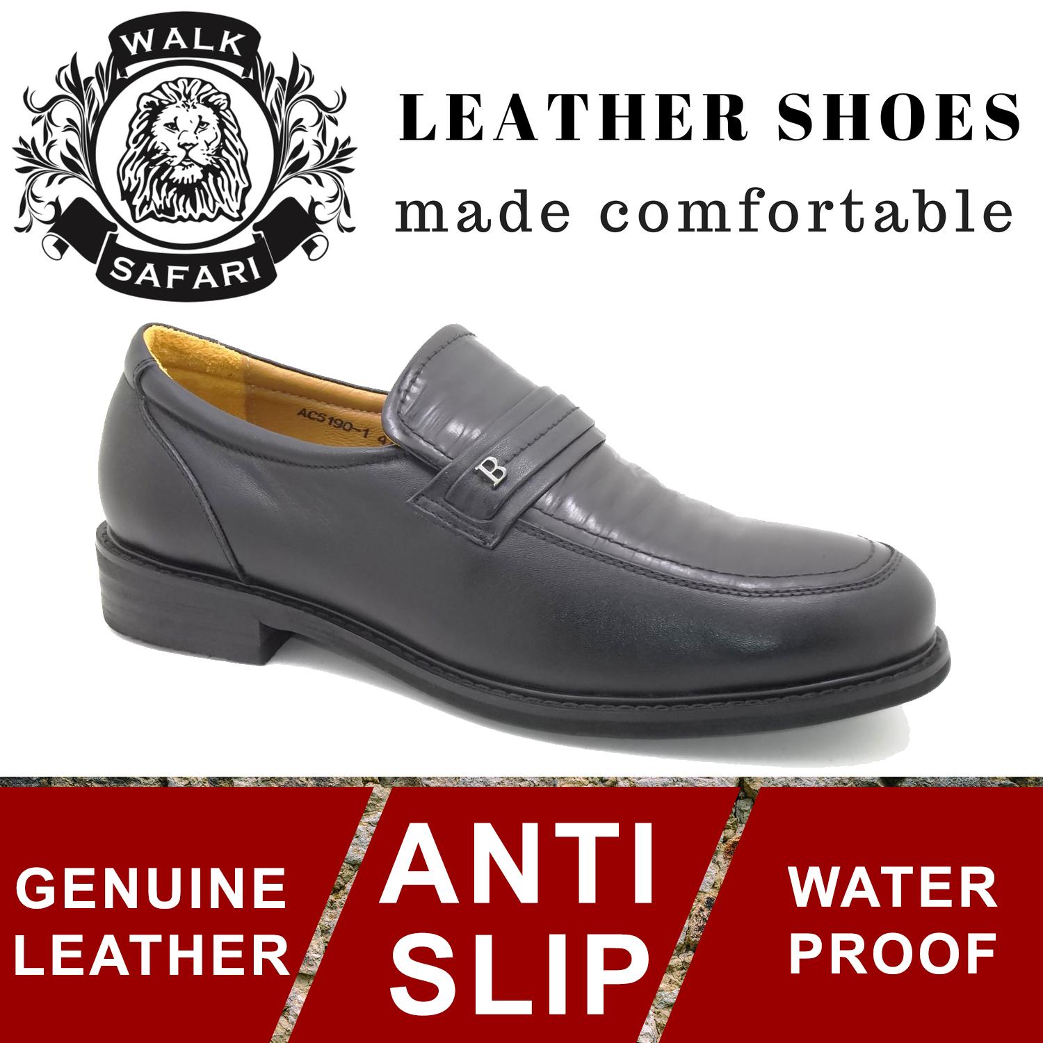 [Walk Safari Singapore AC5190-1] Man Classic Power Black Leather Shoes (Genuine Leather, Anti Slip, Waterproof)